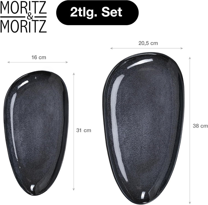 Moritz & Moritz VIDA Servierteller Set Blau - 2x Grosse Teller aus hochwertigem Porzellan, Modern &
