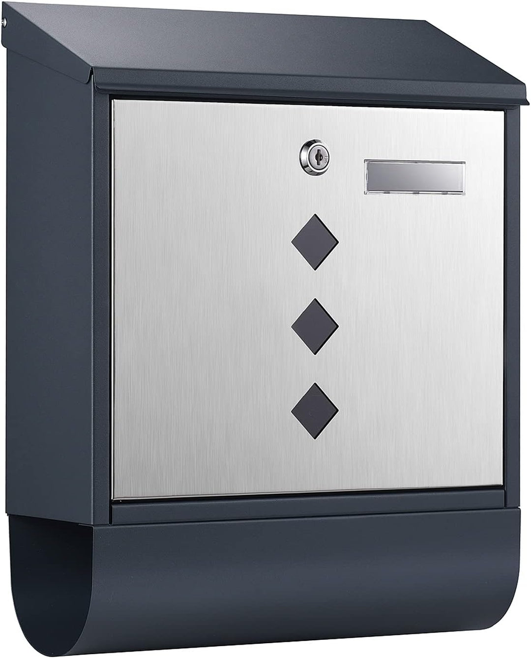 Wiltec Designer Briefkasten V36 Anthrazit und Edelstahl 305 x 105 x 385 mm, Wandbriefkasten mit Schl