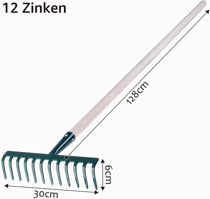 KADAX Rechen aus Metall, Flache Harke mit Stiel aus Holz, Laubbesen für Garten, Beet, Laubrechen, Ra