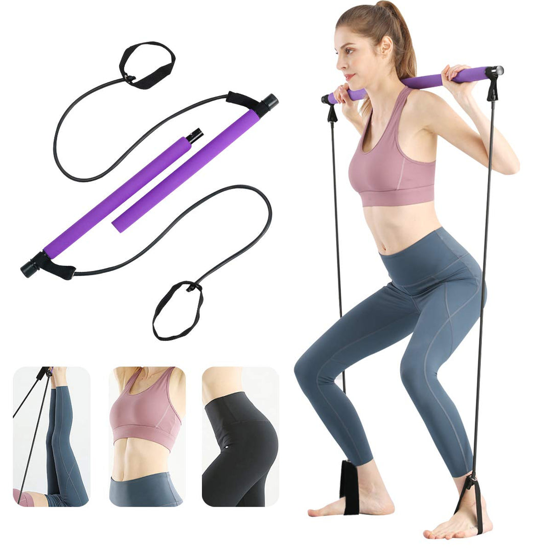 Surplex Pilates Bar Kit mit Widerstandsband, Bodybuilding Yoga Pilates Stick mit Fussschlaufe, Ideal