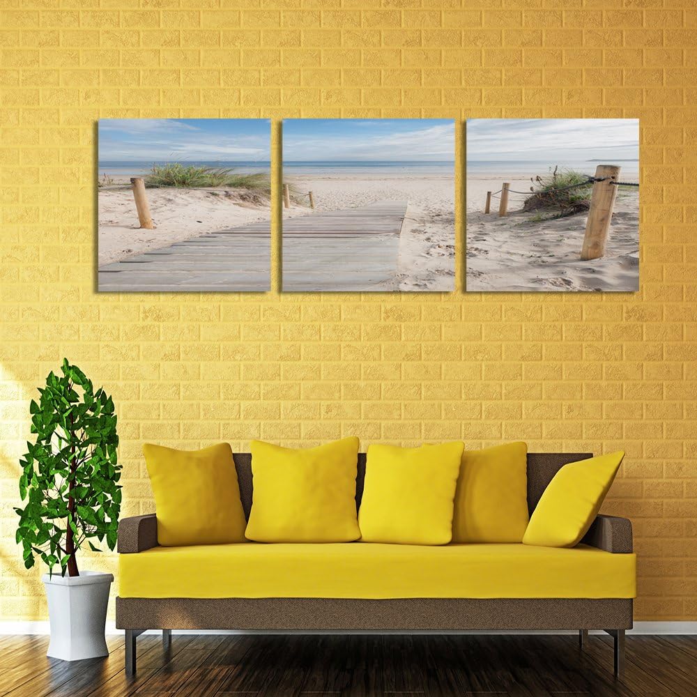 Feeby Bilder 3 Teile Strand Sand Wasser Gras 180x60 cm Wohnzimmer Schlafzimmer Büro Flur Küche Wandb