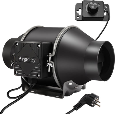 Aygrochy Regelbar Rohrventilator 100mm, Abluftventilator für Heizung, Kühlung, Booster, Wachstumszel