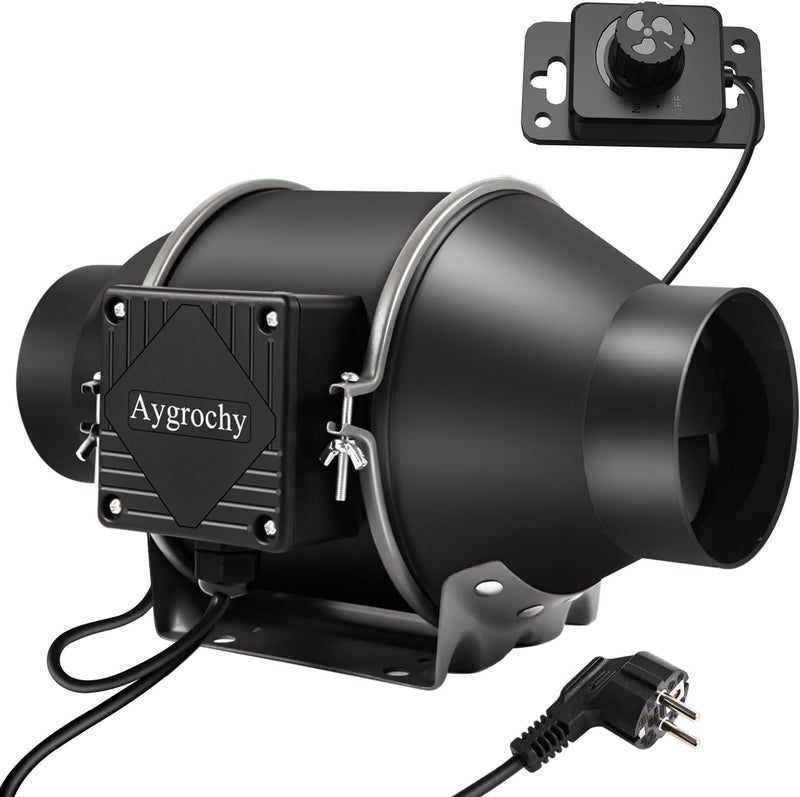 Aygrochy Regelbar Rohrventilator 100mm, Abluftventilator für Heizung, Kühlung, Booster, Wachstumszel