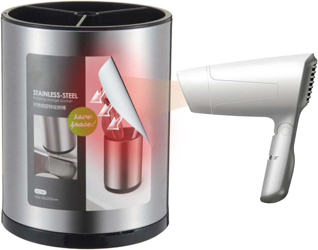 Syfunlv Küchen Utensil Behälter,360° Drehbar Küchenutensilienhalter aus Edelstahl 8.2 x6.7 in Küchen