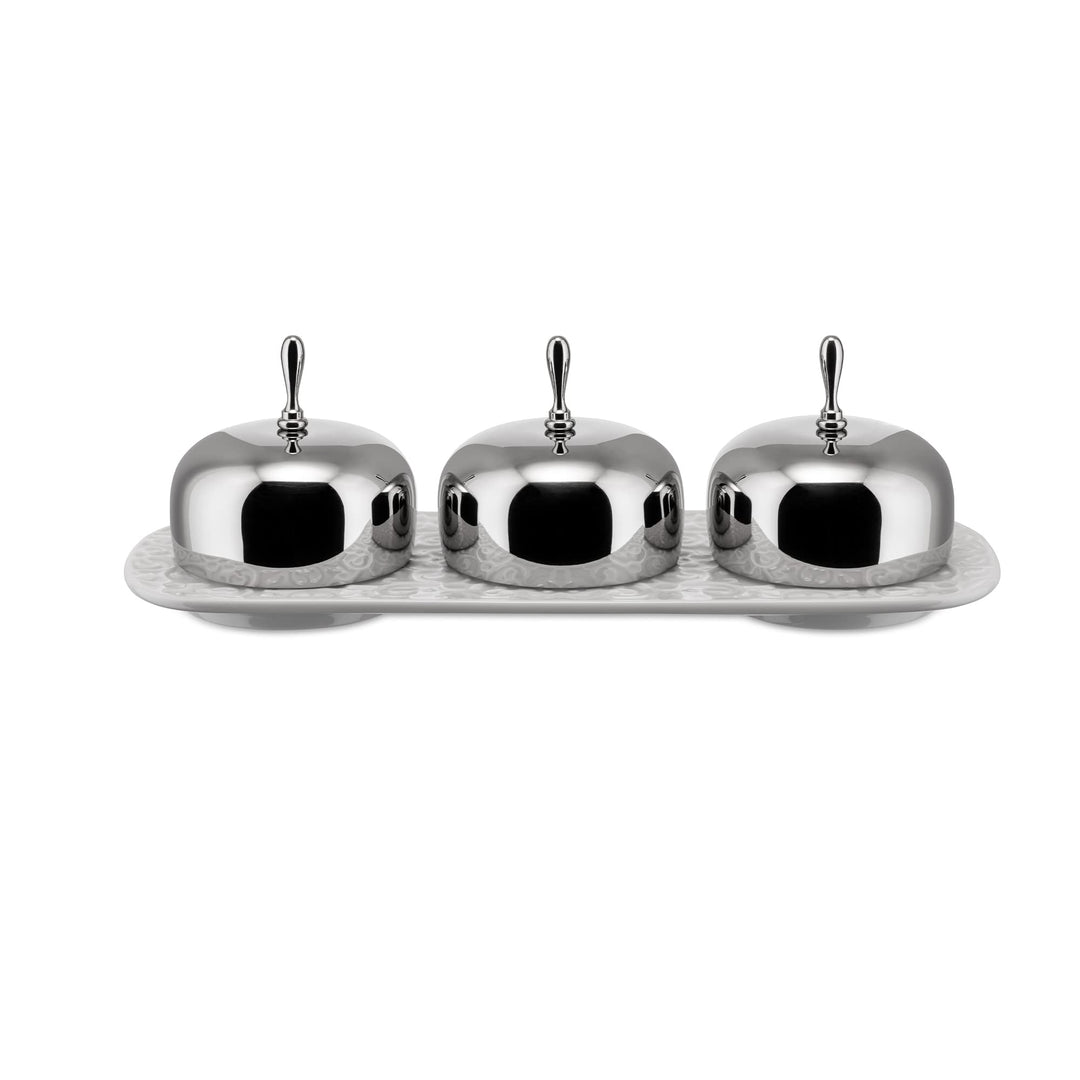 Alessi MW15 Dressed Marmeladenschale mit 3 Kammern aus Porzellan, 5 x 21.5 x 27 cm, Weiss
