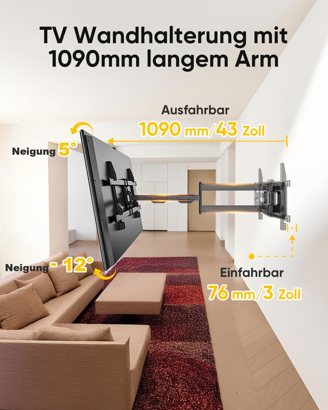 FORGING MOUNT TV Wandhalterung Schwenkbare Neigbare TV Halterung für 37-80 Zoll Flach & Curved Ferns