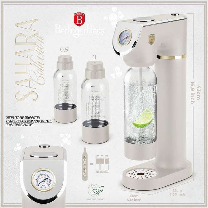 Berlinger Haus SODABAR Wassersprudler mit Barometer (inkl. 2 Flaschen 1L und 0,5L)