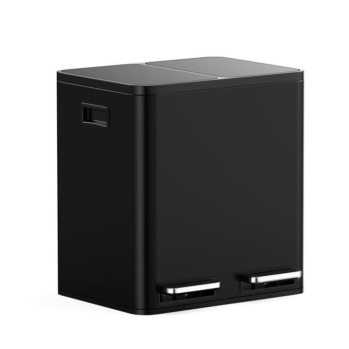 VonHaus Mülleimer 30L, Mattschwarz, Küchenmülleimer 2 Fächer, Doppelmülleimer 2 x 15L, Mülltrennsyst
