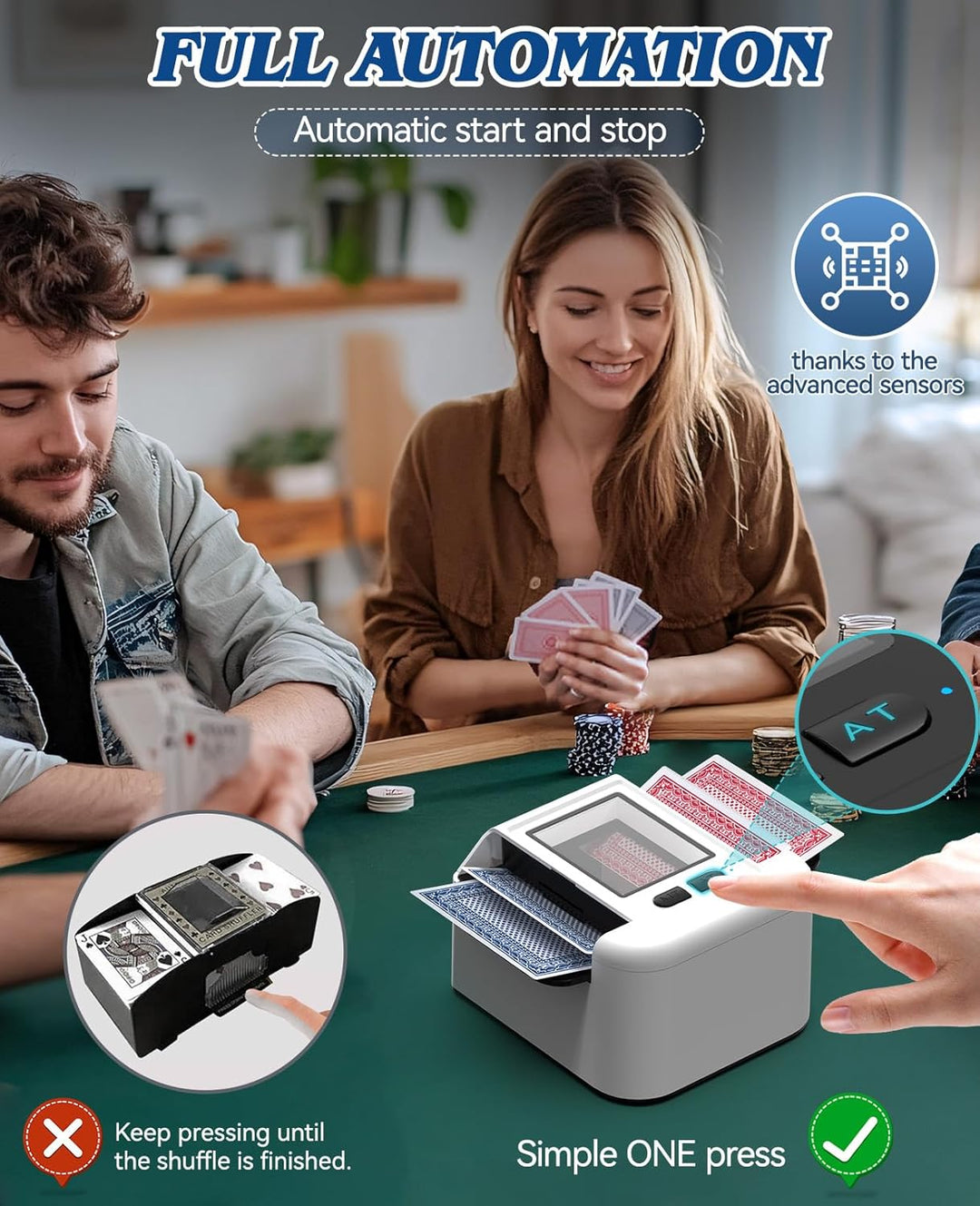 Automatischer Kartenmischer, 1–2 Decks Kartenmischmaschine Elektrische für One-Press Auto & Manuelle