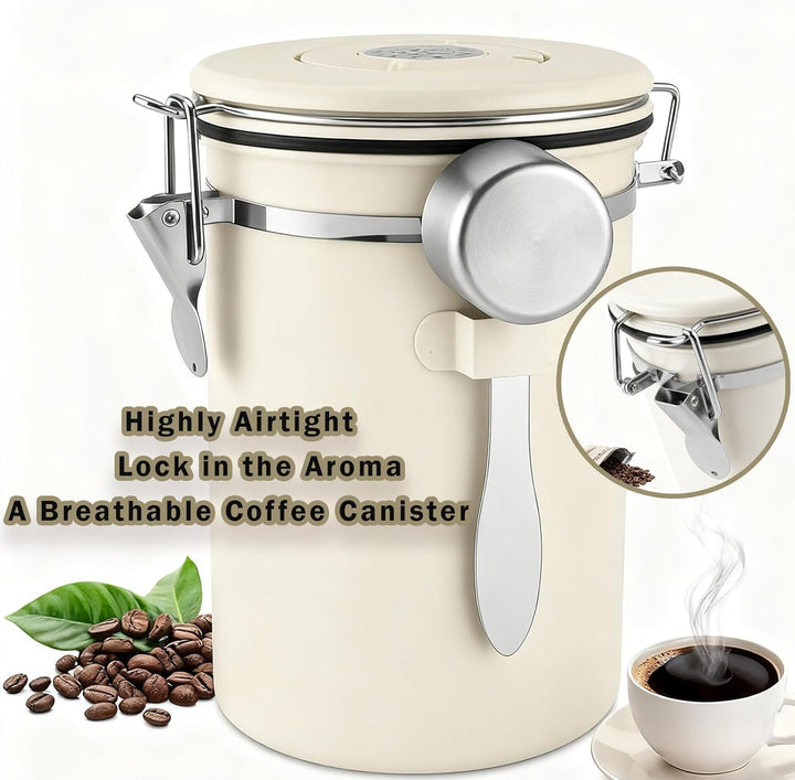 JAWAI 1,8L Luftdichte Edelstahl Kaffeedos, Kaffeebohnen Behälter, Kaffeedose Luftdicht, Geeignet für