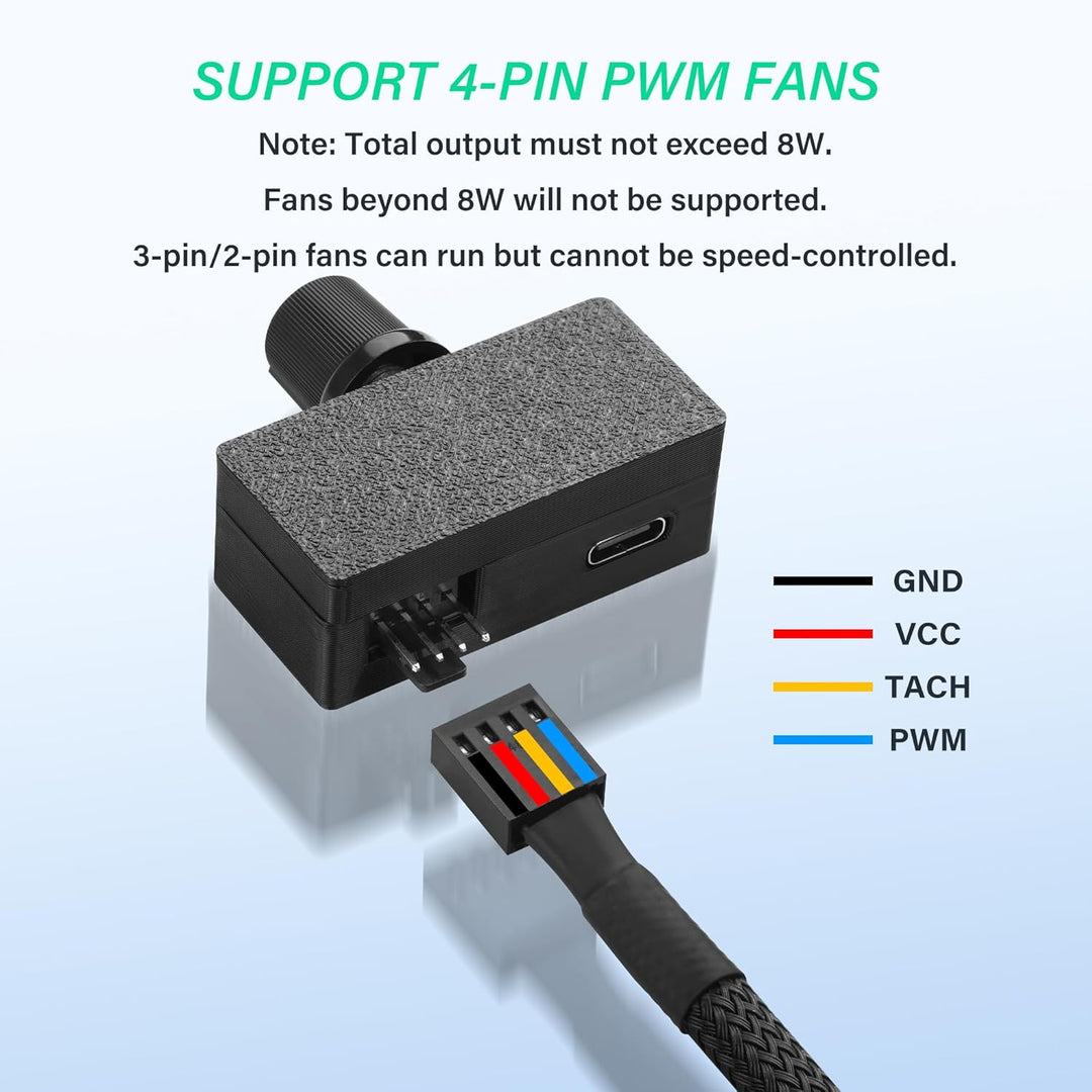 SinLoon 8W 4-Pin PWM Lüfterregler, mit 4-Pin 1-zu-5 Lüfter-Hub und Typ-C Stromkabel und Drehgeschwin