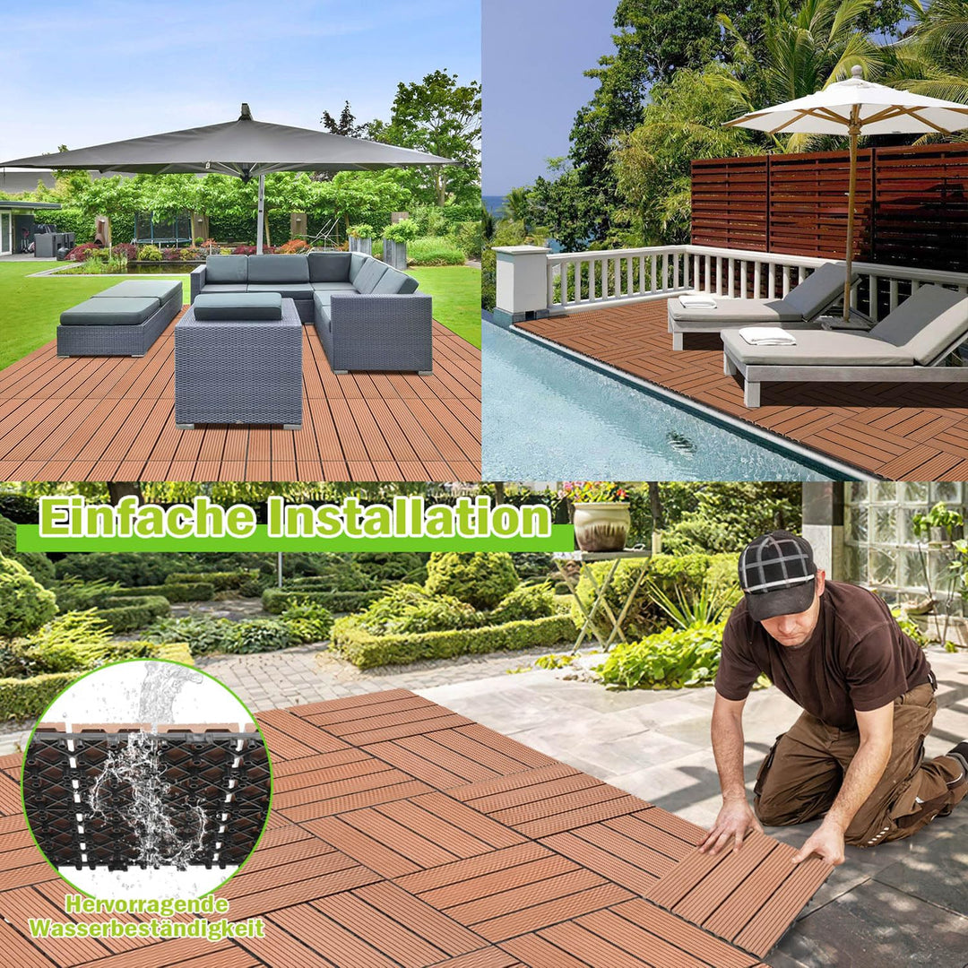 Gimisgu WPC Terrassenfliesen Holzoptik, Balkonfliesen Klicksystem Terrassendielen Klickfliese Kunsts