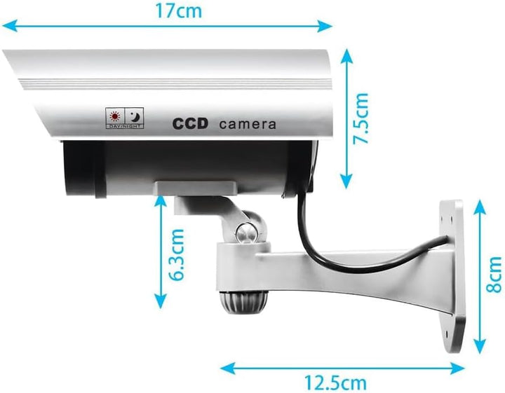 Dummy Kamera Fake Überwachung Kamera CCTV mit Blinkendem LED Licht Sicherheitskamera - 2 Stück (Silb
