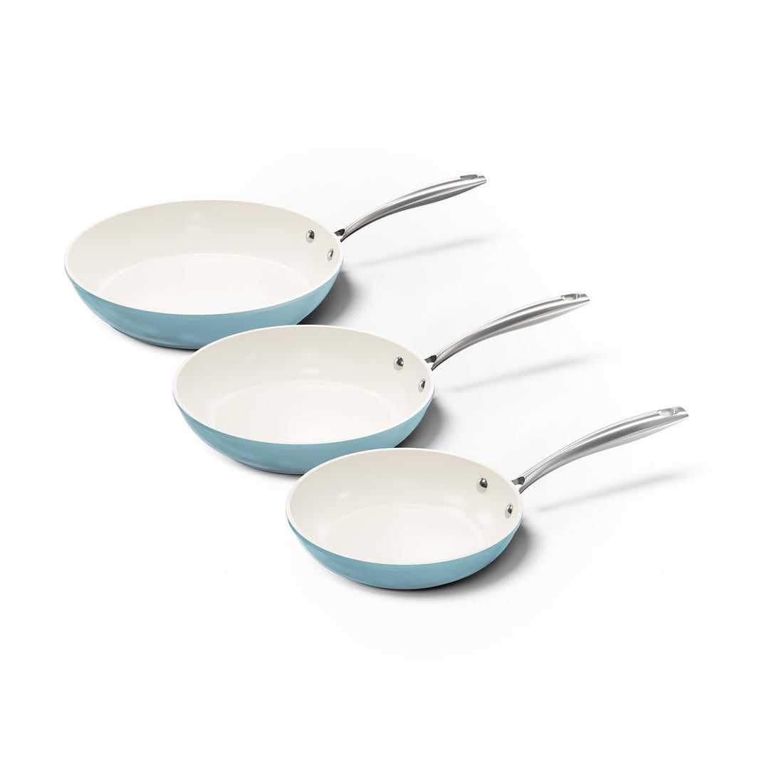 Cook & Pan - Go Blue Topfset und Pfannenset, 3-teilig-Induktionsgeeignet-PFAS frei Keramik-Beschicht