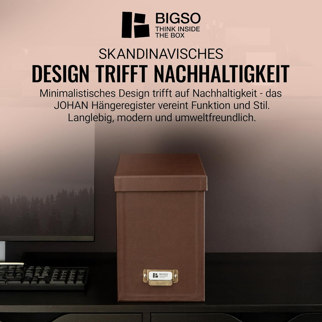BIGSO JOHAN Hängeregisterbox A4 – Hängemappenbox mit Deckel und Griff – Schreibtischablage für Hänge