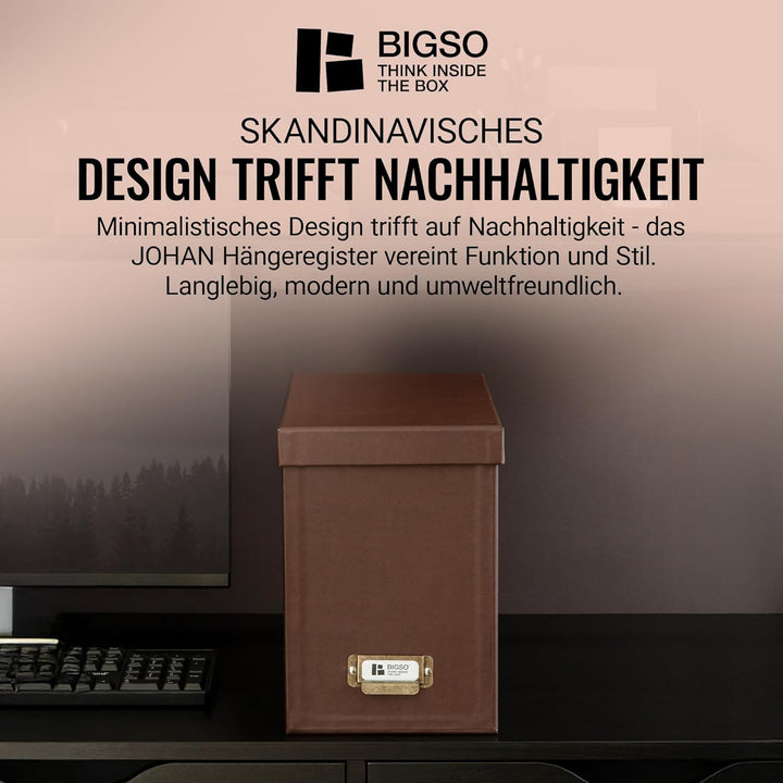BIGSO JOHAN Hängeregisterbox A4 – Hängemappenbox mit Deckel und Griff – Schreibtischablage für Hänge