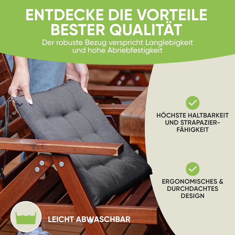 Gräfenstayn® 8er-Set Sitzkissen 40x40x3cm mit Haltebändern für Indoor und Outdoor mit Öko-Tex Siegel