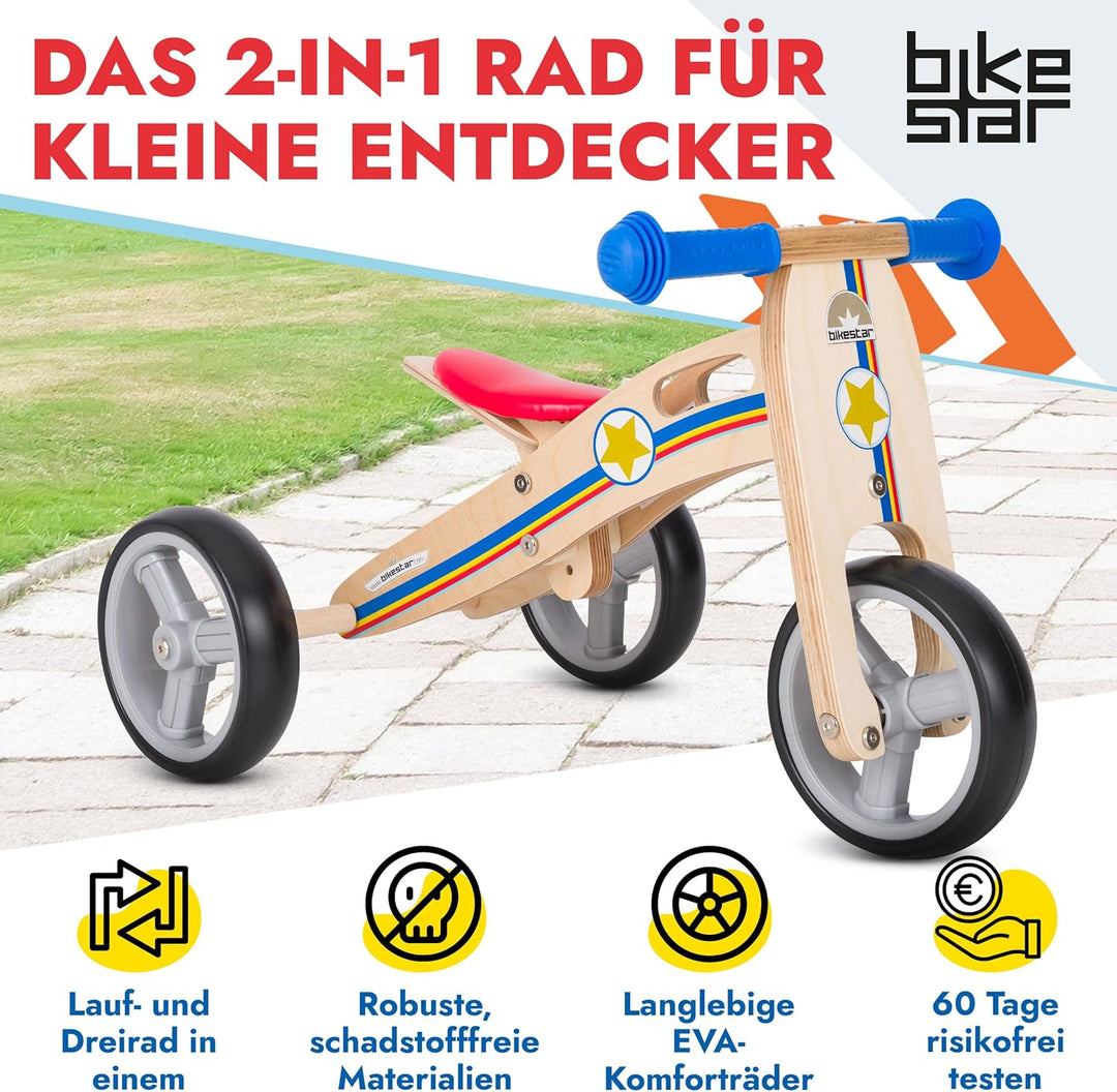 BIKESTAR Mini Kinder Laufrad Holz Lauflernrad mit DREI Rädern für Jungen und Mädchen ab 1 – 1,5 Jahr
