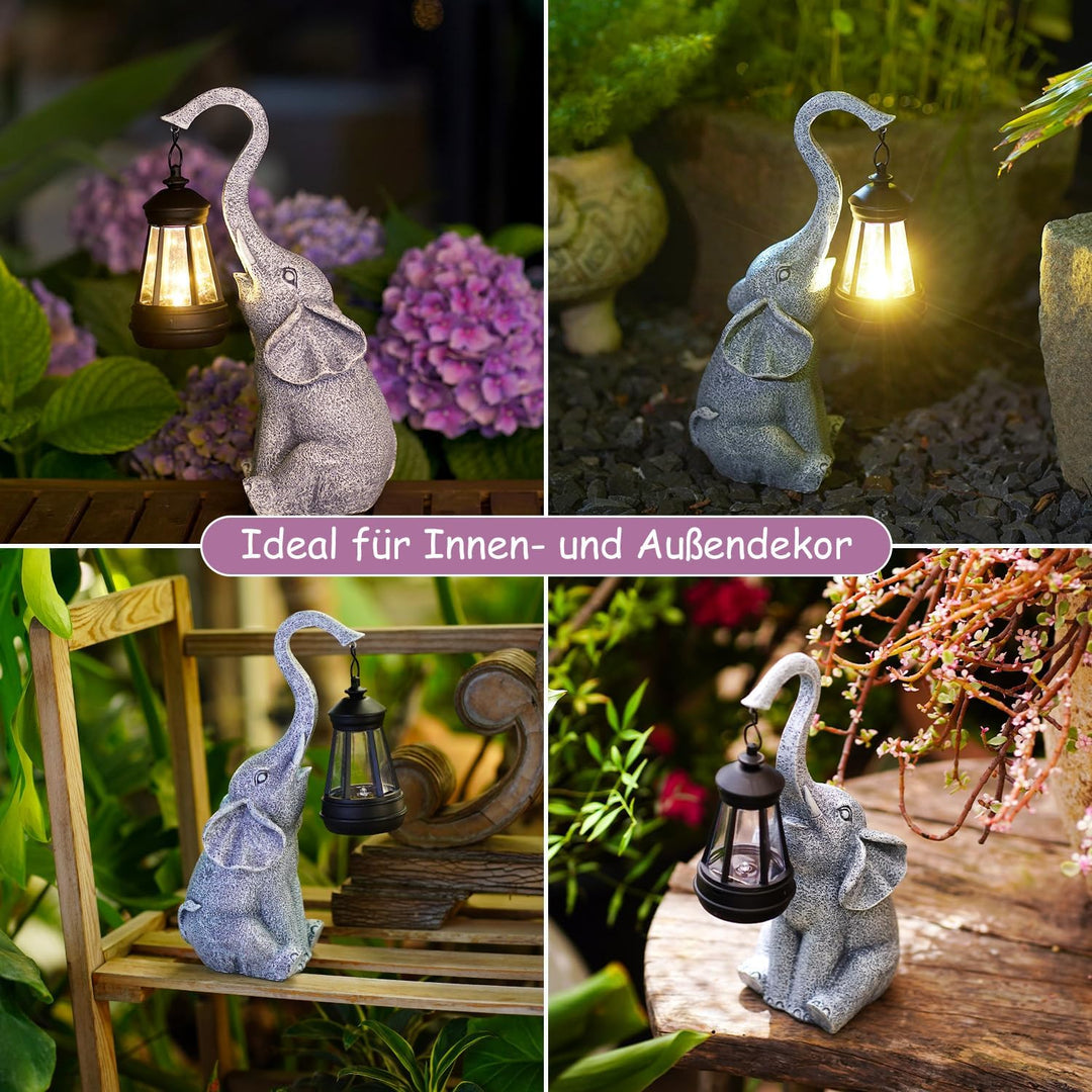 Elefanten Deko mit Solar Laterne Gartenfiguren - für Aussen Gartendeko mit Wetterfest LED Solarlampe