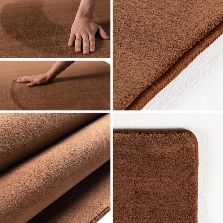 Waschbarer Teppich Wohnzimmer, Kurzflor rutschfest Flauschig Weich, Einfarbig Braun, Felloptik, Supe