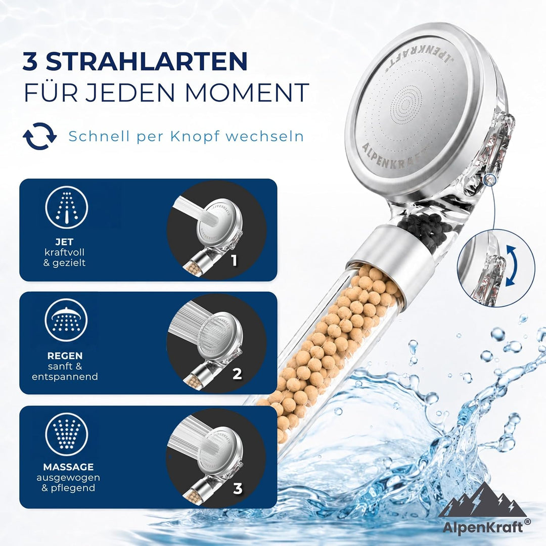 ALPENKRAFT - ZugSpitze Made in Germany Duschkopf wassersparend druckerhöhend