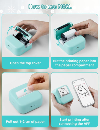 Memoking Mini Drucker für Smartphone - Tiny Printer M02L Bluetooth Minidrucker, Handy Drucker mit 1