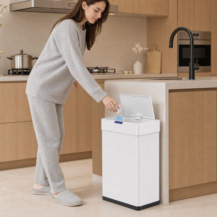 LIFERUN Mülleimer mit Sensor, Mülleimer Küche 50 Liter, Elektrisch Deckel mit Klemmring für Müllbeut
