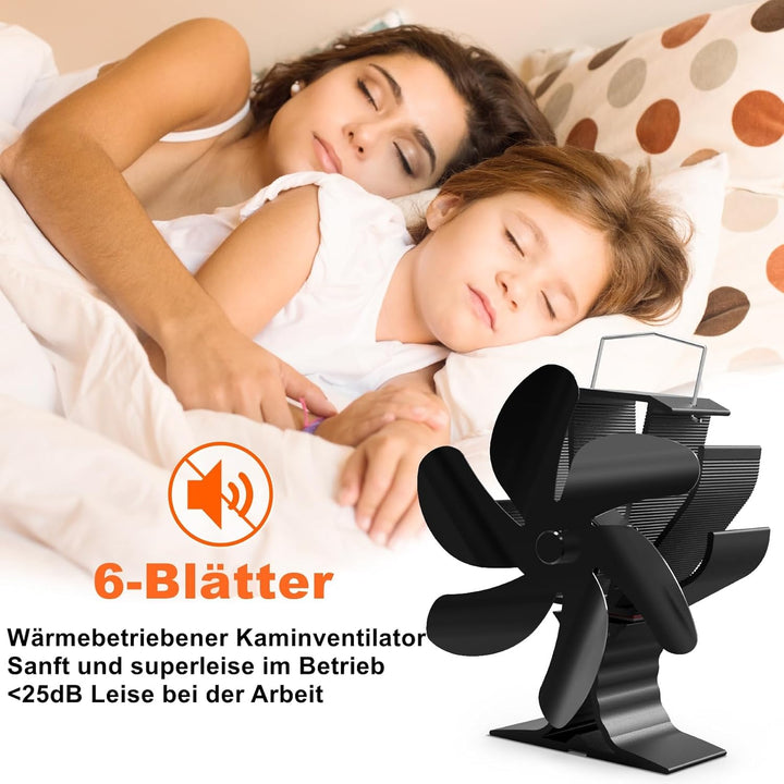 Signstek Ofenventilator, wärmebetriebener Kaminventilator mit 6 Blätter, leise Wärmezirkulation, Hol