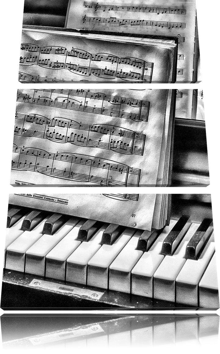 Pixxprint Monocrome, Klavier mit Notenblätter 3-Teiler Leinwandbild 120x80 Bild auf Leinwand