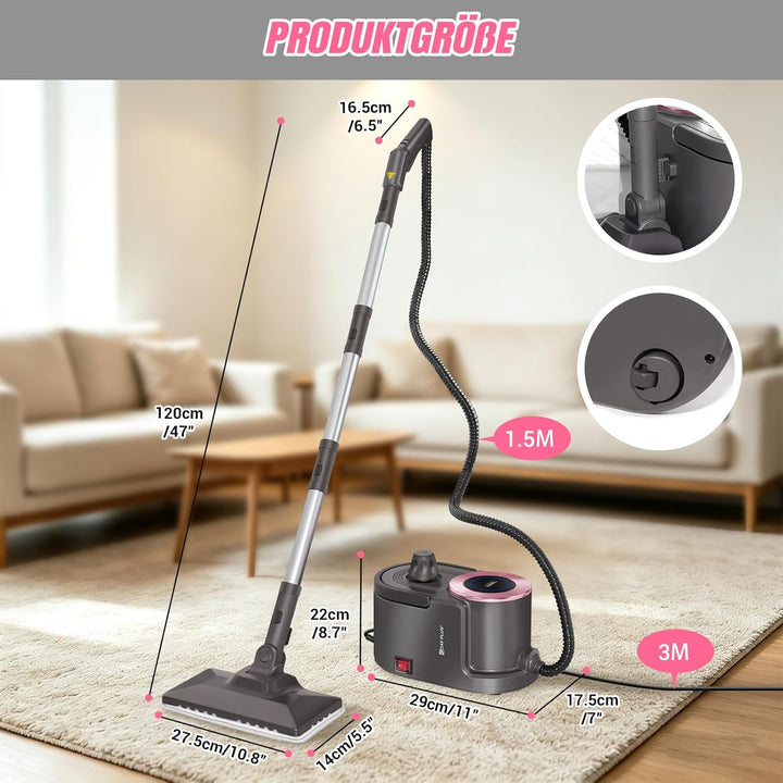 2000W Dampfreiniger, 5Bar Hochdruck Dampfreiniger Handgerät, Steam Cleaner mit 11 Zubehör, 40Min Lau