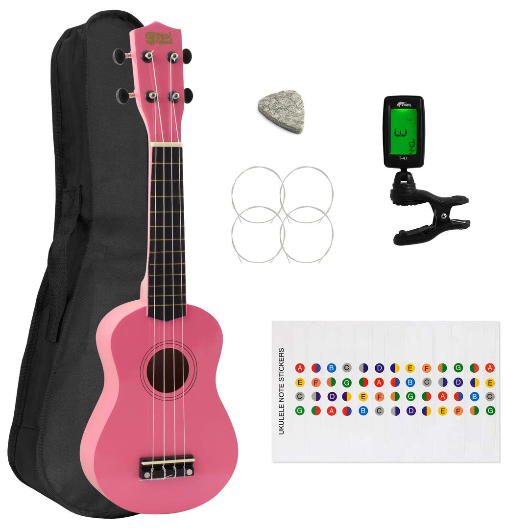 Mad About SU8-TU-PK Sopran-Ukulele für Anfänger, inkl. Tasche und Stimmgerät - Rosa
