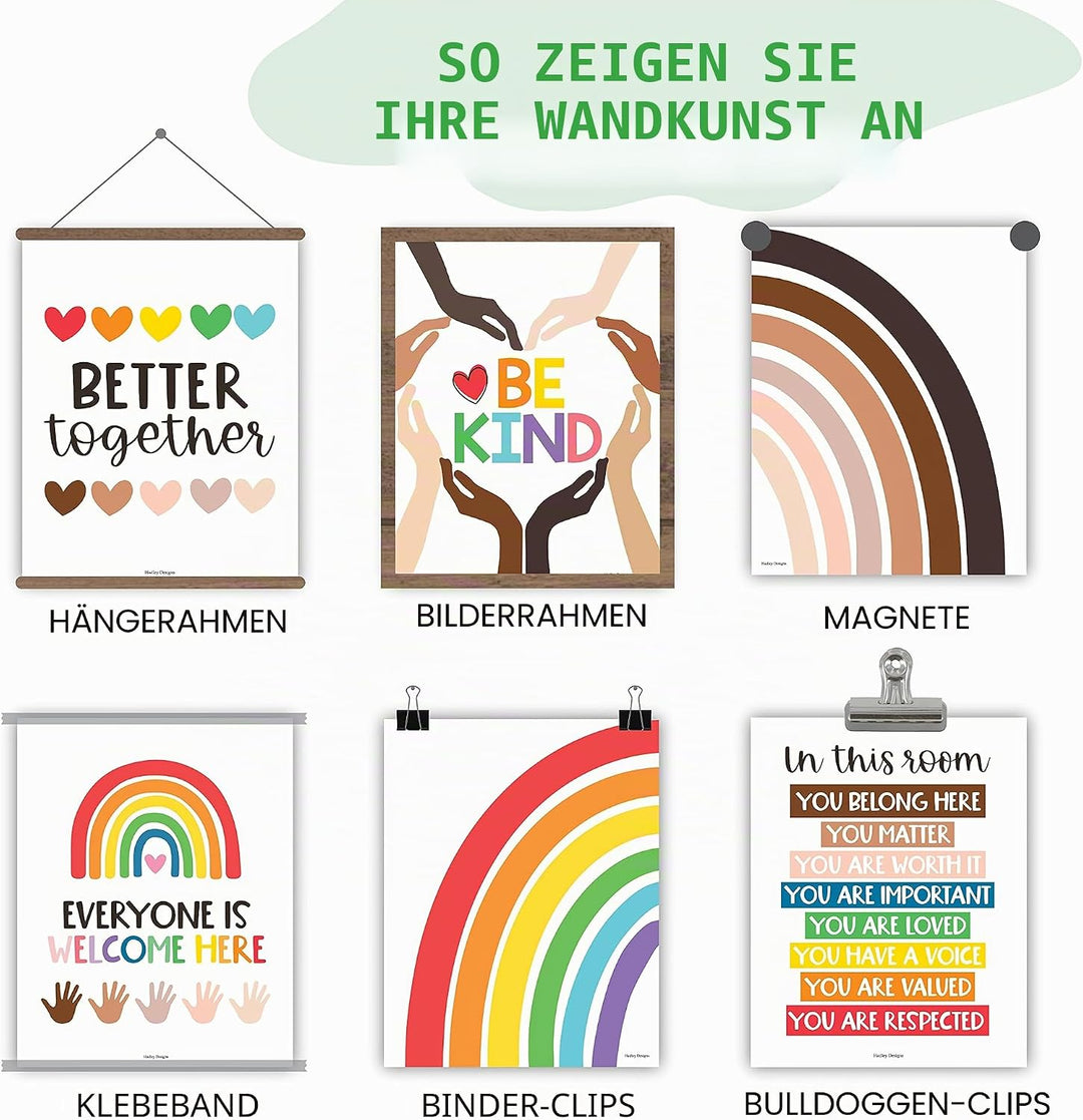 6 Regenbogen-Poster-Diversity-Poster für Klassenzimmer, Dekoration für Lehrer, Elementary – inklusiv