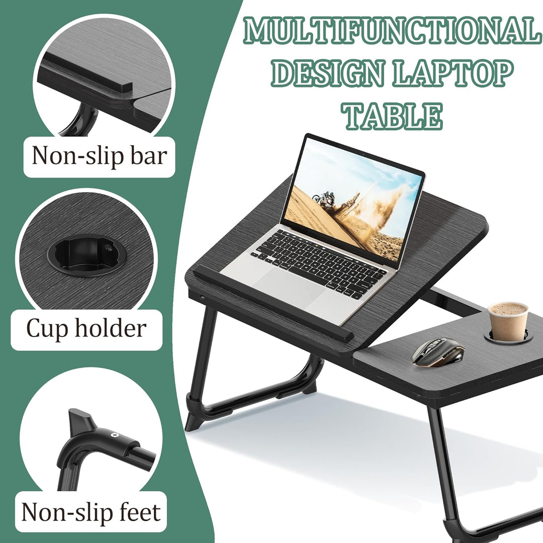 Soontrans Laptoptisch 63x27x33CM, Laptop Tisch mit Winkelverstellbar und Cup Slot, MDF, Betttisch mi