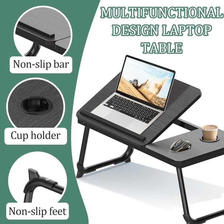 Soontrans Laptoptisch 63x27x33CM, Laptop Tisch mit Winkelverstellbar und Cup Slot, MDF, Betttisch mi