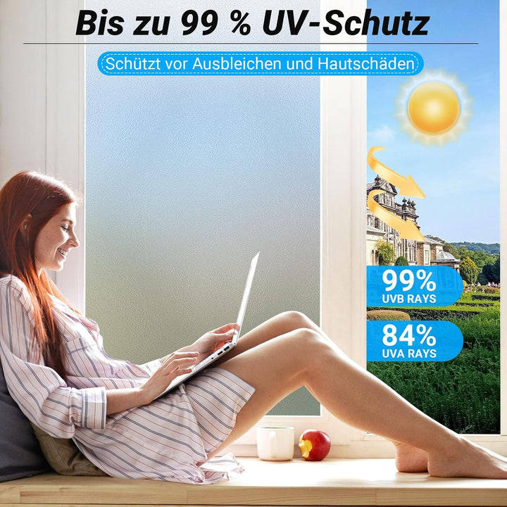 Funfox Fensterfolie Matt Blickdicht Milchglasfolie Fenster Selbstklebende Sichtschutzfolie Anti-UV S