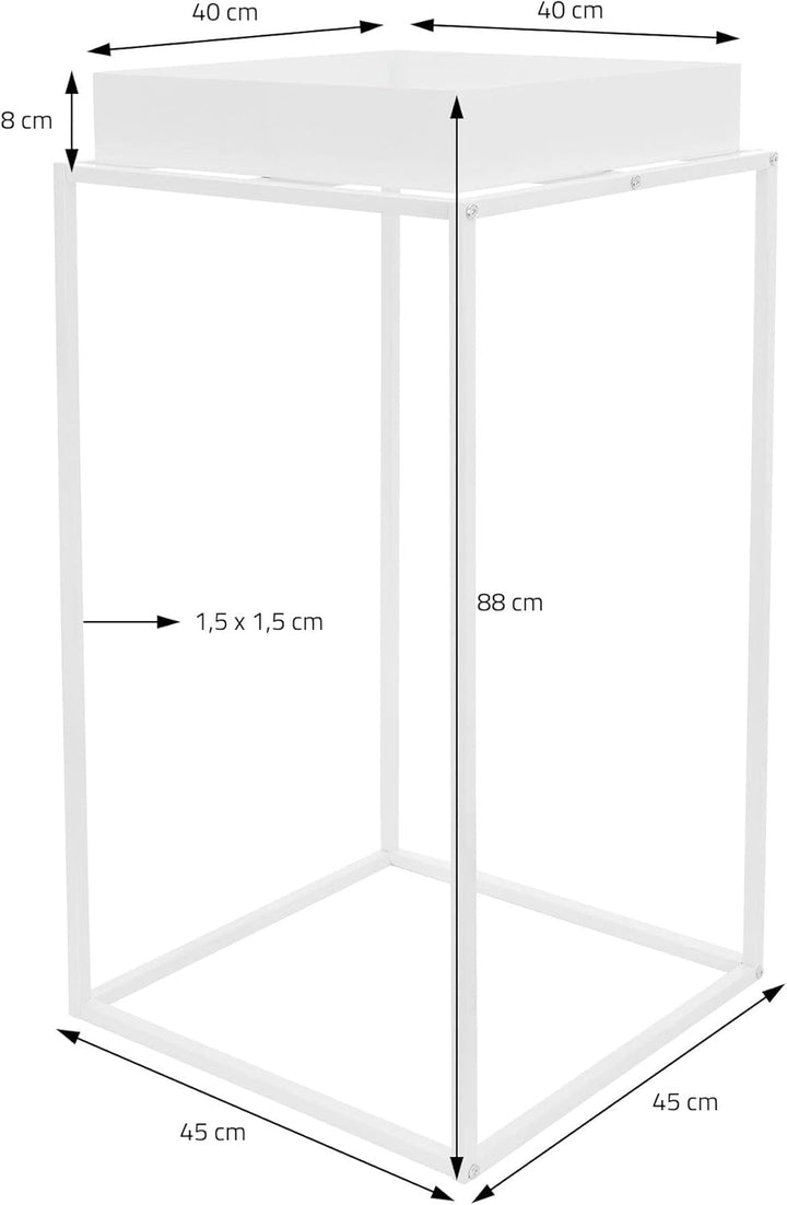 ML-Design Pflanzenständer Weiss aus Metall, 45x45x88 cm, quadratisch, stapelbar, Ablagefläche mit ho