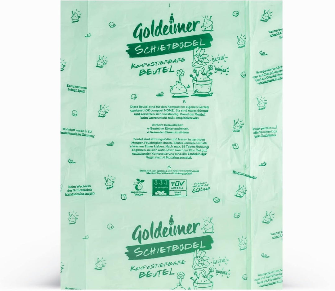 Goldeimer Schietbüdel kompostierbare Fäkalienbeutel 20 Stück - 40-60 Liter für Trockentoilette 10 st