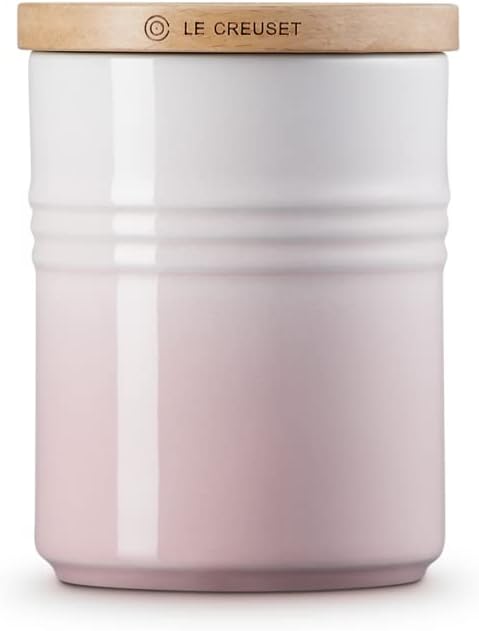 Le Creuset Steinzeug Mittelgrosse Vorratsdose mit Holz-Deckel, Steinzeug, 540 ml, 10 cm, Shell Pink,