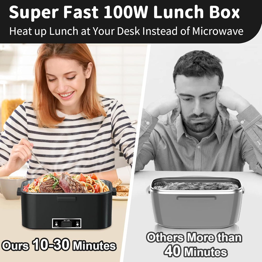 SOOOEC Elektrische Lunchbox 100W, 3-in-1 tragbare beheizte Lunchbox, Herausnehmbare Edelstahl-Brotdo