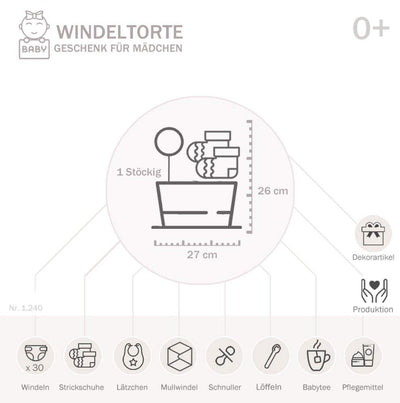MomsStory - Windeltorte Mädchen | Windelgeschenk Prinzessin | Baby-Geschenk zur Geburt Taufe Babysho