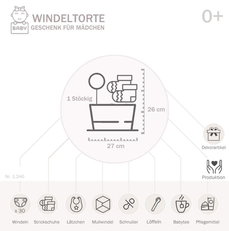MomsStory - Windeltorte Mädchen | Windelgeschenk Prinzessin | Baby-Geschenk zur Geburt Taufe Babysho