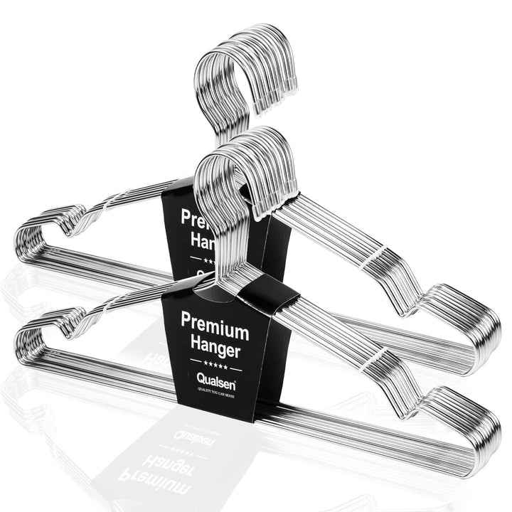 Qualsen Kleiderbügel Metall mit Rutschfester Nut, Silber 20 Stück, 32 cm | Kinder Kleiderbügel Strap