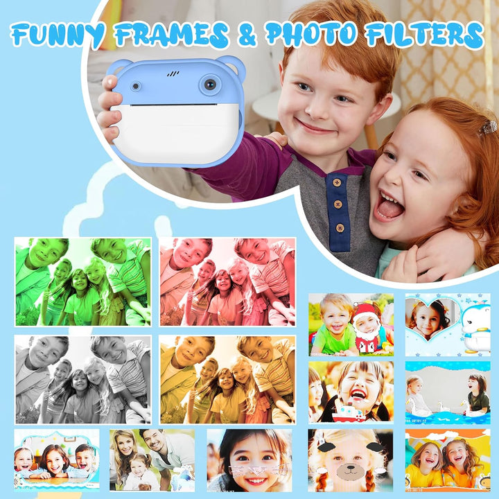 Kinderkamera Sofortbildkamera, Digitalkamera für Kinder mit Druckpapier & 32G TF Karte, mit Farbigen