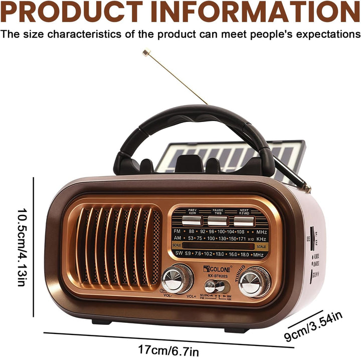 Retro Radio mit Bluetooth: AM/FM/SW Radio, Nostalgie Ra dio mit Solarladefunktion + 5W-Lautsprecher,