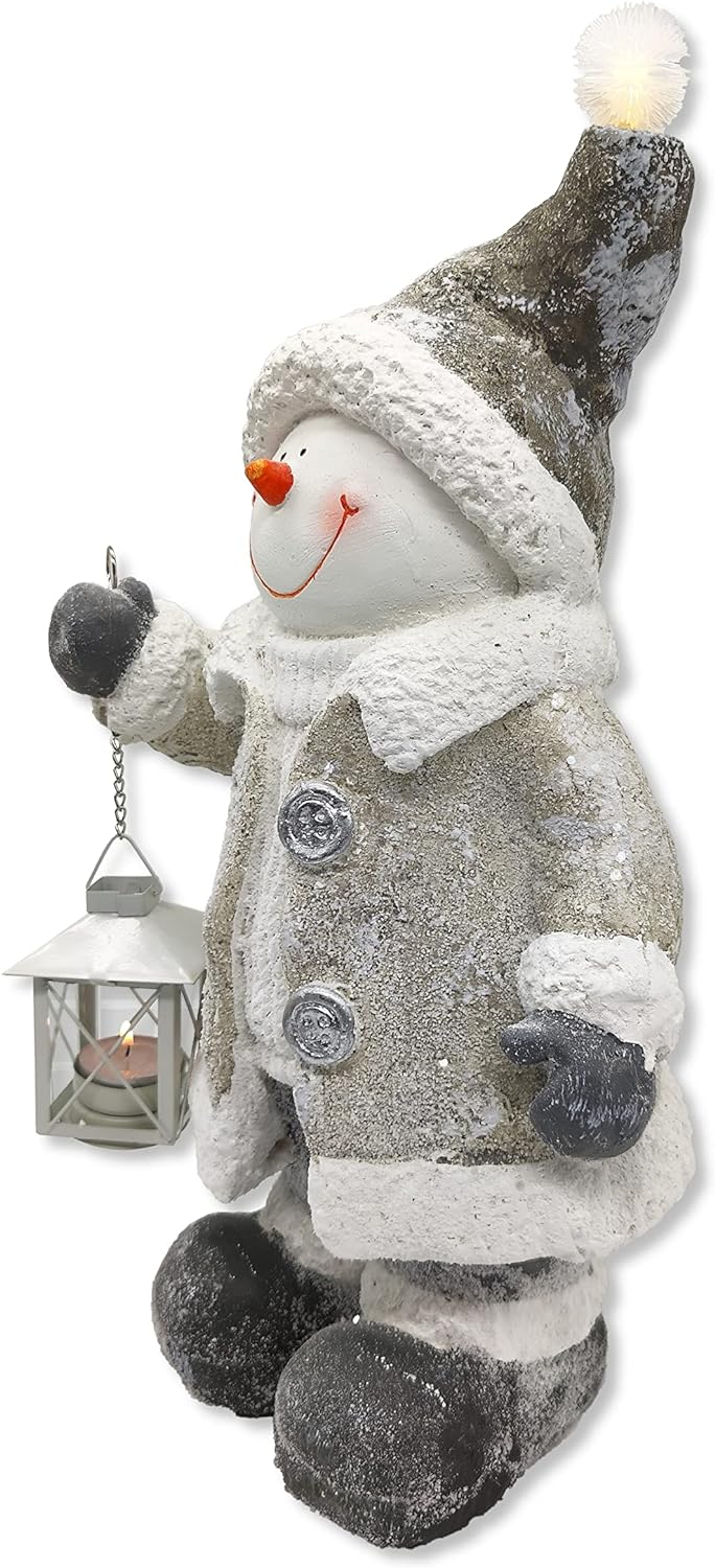 DARO DEKO Winterfigur Schneemann mit LED und Windlicht Laterne 28 x 47cm Dekofigur Weihnachtsdeko Sc