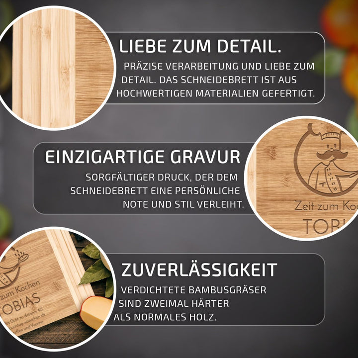 Maverton Bambus Schneidebrett mit Gravur - Servierbrett - Brotzeitbrett massiv - Grösse: 35x25 cm -