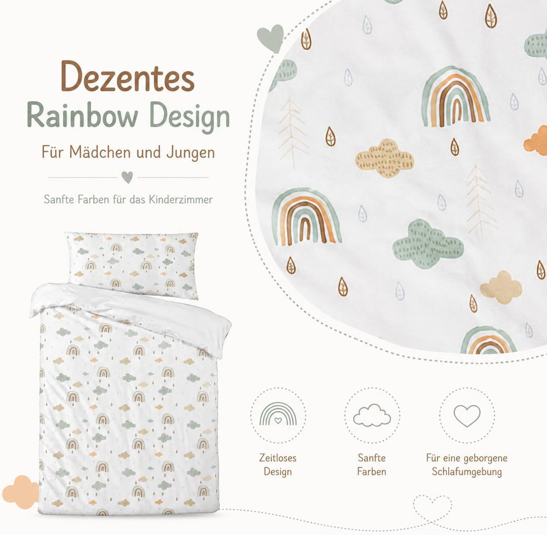 Wendbare Babybettwäsche-Sets (60 x 120 cm), 100 % Baumwolle, bestehend aus Bettbezug und Kissenbezug