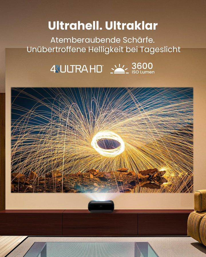JMGO O2S Ultra UHD 4K Ultrakurzdistanz Beamer, 3600 ISO Lumen Triple Laser Projektor, 0,16:1 Kurzdis