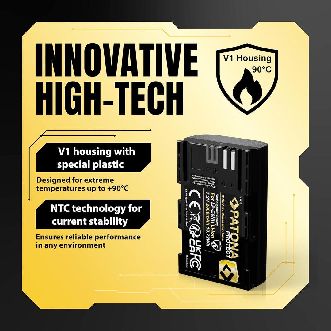 PATONA V1 Protect 2X Akku LP-E6NH (2400mAh) inkl. NTC-Sensor und V1 Gehäuse - mit PD Performance USB