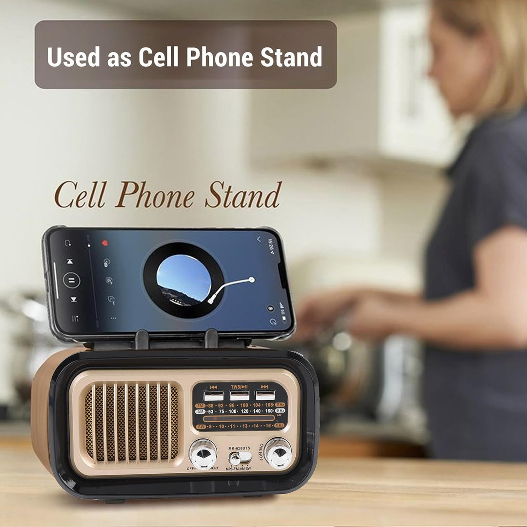 Retro -Radio mit BT -Lautsprecher, Tragbarem AM -FM -Radio -Lautsprecher, USB -Wiedergabe, Solar -Ba